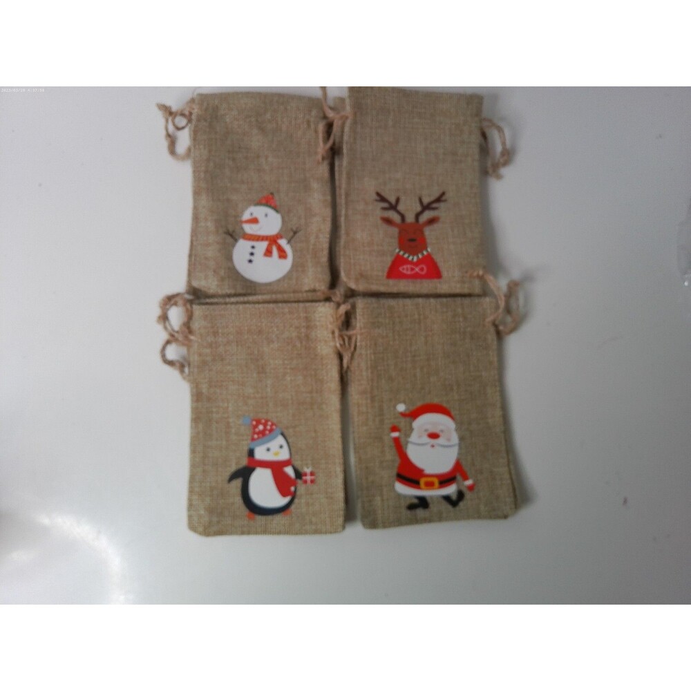 6" X 4" Jute Christmas Bags Lot Of 12